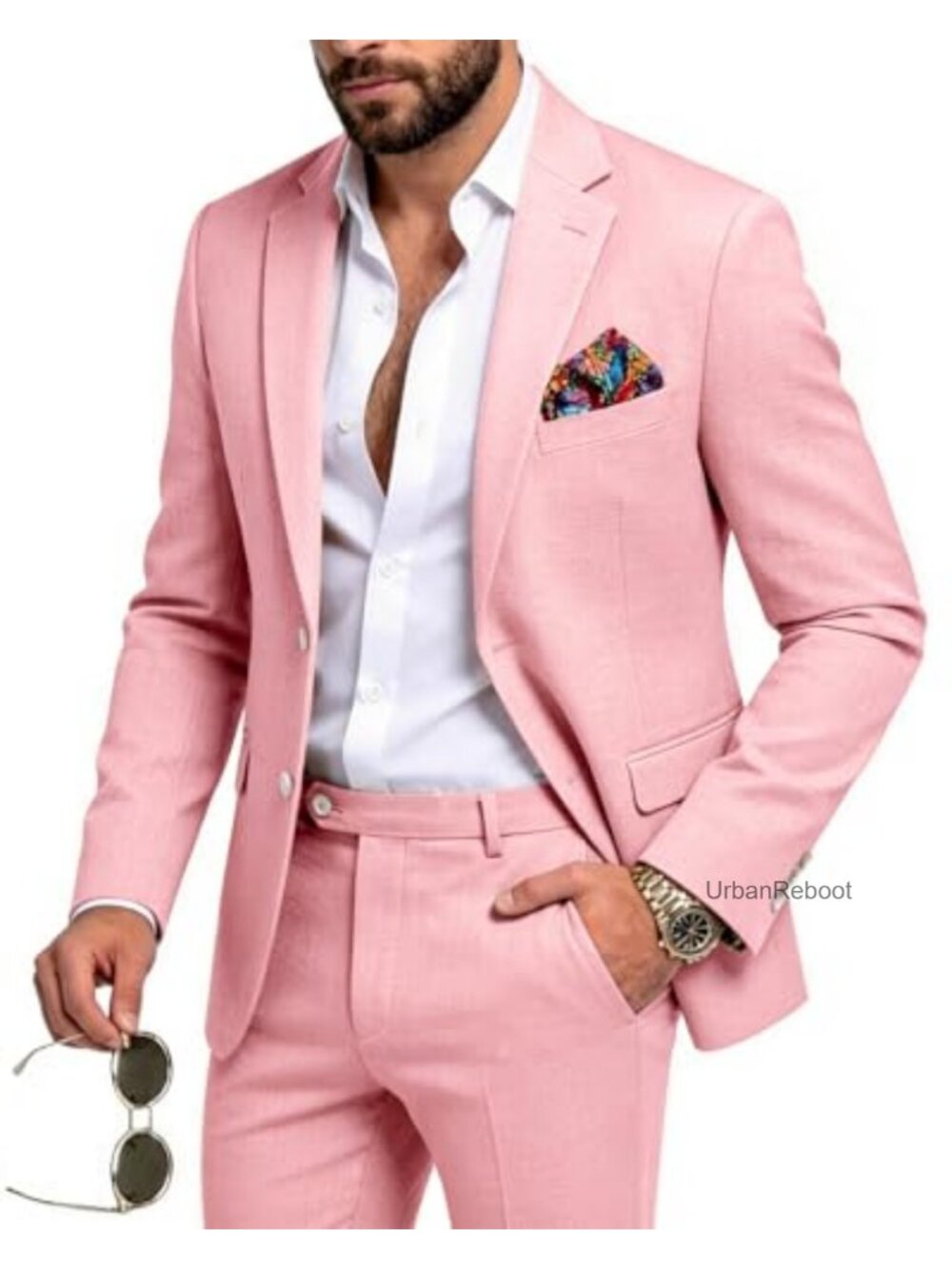 Men's 2 Piece Linen Suit Set Slim Fit Blazer Pants Summer Wedding